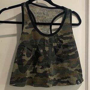 flag nor fail Camo Crop Tank Top in Olive Green and Black